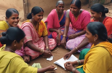 A warm, inviting workspace where a rural woman entrepreneur is crafting handmade goods.