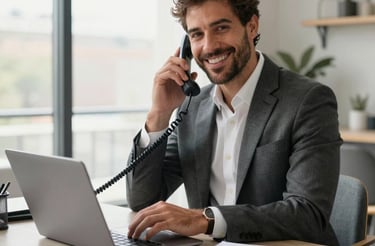 A sleek, modern office space with gold and white accents reflecting Popov Estates' elegant style.