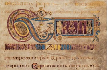 A page from the Irish Book of Kells showing the letter "A"