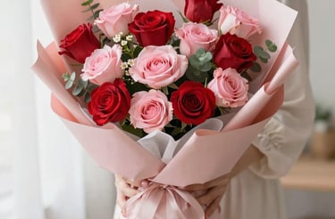 Elegant birthday floral arrangement with vibrant colors and fresh flowers on a soft pastel background.