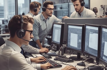 A friendly customer service representative wearing a headset, ready to assist with laptop and workstation inquiries.