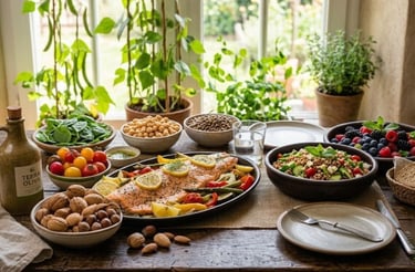 High fiber, protein, vitamins, and healthy fats are all found in healthy Mediterranean foods.
