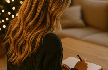 Lena SOLARI en train d'écrire sur un cahier