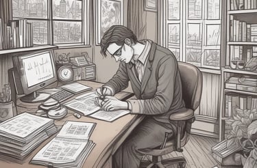 A cozy desk with an open notebook, pen, and a steaming cup of coffee inviting thoughtful correspondence.