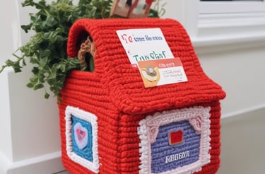 Cozy workspace with crochet tools and soft pastel yarns arranged neatly