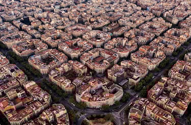 Vista aérea del Eixample en Barcelona, zona con propiedades compartidas e indivisas