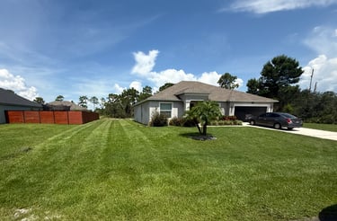 a house with a car parked in the grass