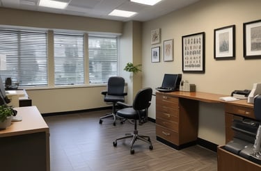 A friendly customer service representative at a desk.