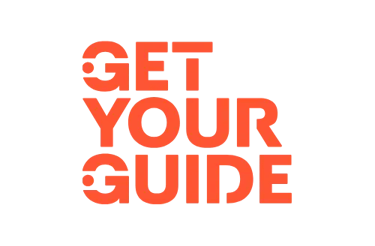 Orange GetYourGuide logo with stylized text isolated on a solid black background.