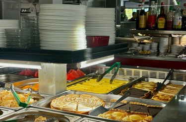 a buffet with many different types of food