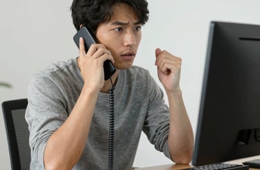 A cozy workspace with a laptop, notebook, and a cup of coffee inviting contact.