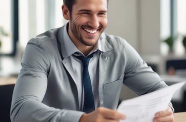 A friendly insurance agent assisting a client in a modern office setting
