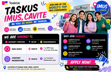 taskus imus cavite hiring cavite jobs hiring in cavite jobs non voice jobs work from home jobs