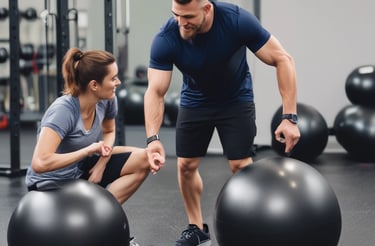 A friendly fitness coach discussing plans with a client.