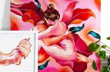 a painting of a woman in a pink dress