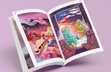 a book opened to show a book with a picture of a woman playing guitar