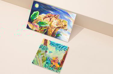 a couple of paintings of bears and a bear