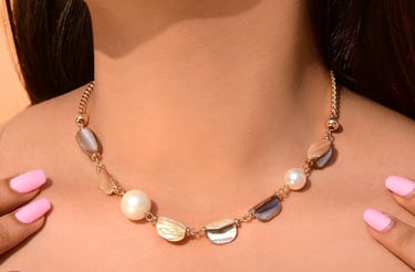 The Sea Sensation- Golden Pearl Necklace With Anti-Tarnish Coating