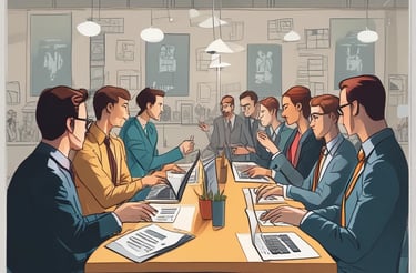 A professional team discussing strategies around a conference table.