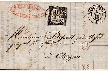 1859: De VALENCIENNES pour ANZIN. Lettre présentant le cas du tarif local des "Recettes réunies"