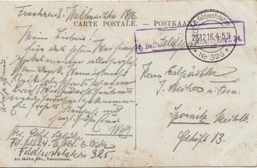 Postkarte, geschrieben von einem Artilleristen des Feldartillerie-Regiments Nr. 24