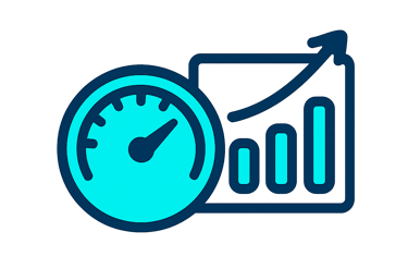 Ícone de gráfico e velocímetro representando análise e otimização de desempenho HVAC.