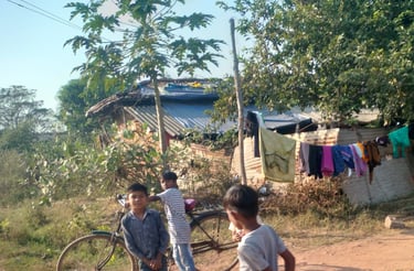 Boys stand on the road