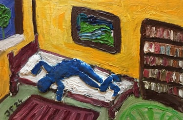 a painting depicting an ill man with depression