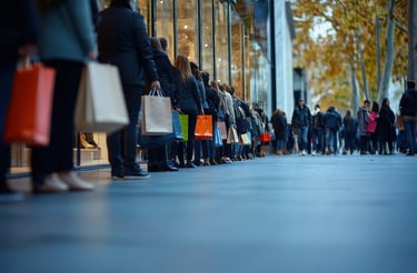 a long line of people walking down a street