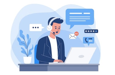 Hombre de servicio al cliente en llamada con usuario