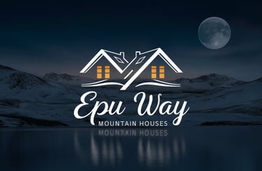 Logo de la empresa, mostrando una ilustración digital de dos casas con un fondo de montañas