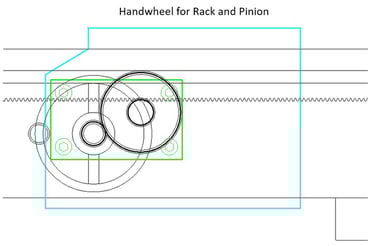 Drawing showing the Rack and Pinion Handwheel