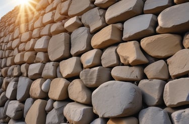 Close-up of skilled mason laying natural stone on a sunny day.