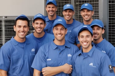 Technician inspecting a cooling tower on a sunny day.