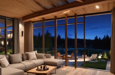 a living room with a couch and a table