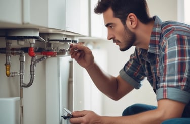 Plumbing pipe with valve mounted on tile wall, representing plumbing services in Snow Camp, NC