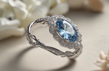 Elegant jewelry pieces, including a gold pendant with a large diamond and matching earrings, displayed on a wet, glossy black stone surface with water droplets.