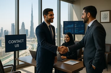 a man and woman shaking hands in a conference room