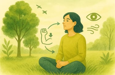 "Ilustração de pessoa observando natureza com técnica de aceitação para ansiedade,