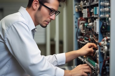 A friendly tech support specialist wearing a headset, smiling and ready to assist.