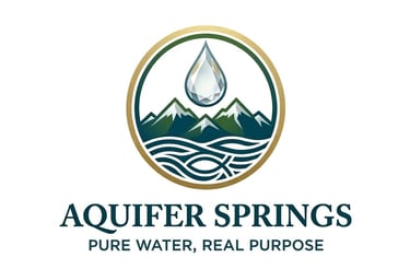 Aquifer Springs logo with fish and mountain for Kelowna water.