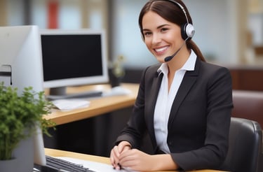 A sleek, modern office desk with a laptop, phone, and a notepad, reflecting professionalism.