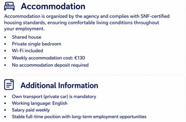 Welder Jobs Netherlands – Accomodation/Additional Information