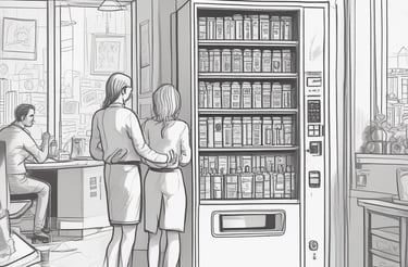 A friendly team member assisting a client with vending machine options.