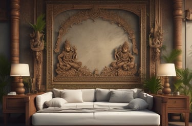 A serene Balinese landscape with traditional motifs.