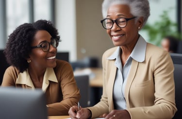 A friendly insurance agent at Lady C Insurance helping a family in Hinesville, Georgia.