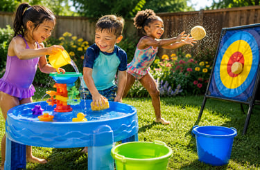 Children playing eco-friendly water activities.