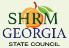 SHRM Georgia State Council logo featuring a peach icon and green and blue text.