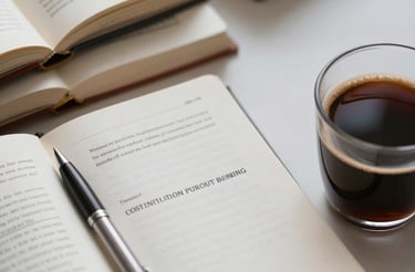 A cozy workspace with a laptop, coffee cup, and a notebook ready for notes.