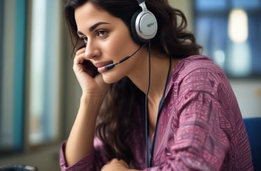 A friendly customer service representative assisting a client over the phone.